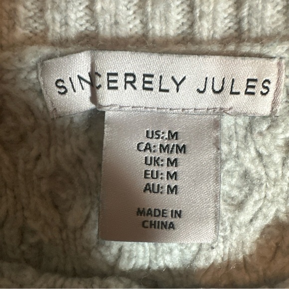 Sincerely Jules Wool Sweater Cropped Chunky Gray Cable Knit - Picture 3 of 5